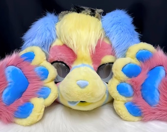 Esposizione di lavori! Testa di orso rosa Kemono Fursuit, Commissione Fursuit, Fursuit parziale