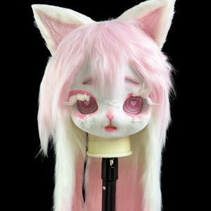 Pink Cat Fursuit Mask: Kawaii Kigurumi Costume