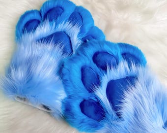 Blue Furry Paws: Handmade Cosplay Gloves - Dog, Cat, Fox Paws!