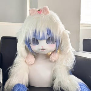 Fursuit Auftragsarbeit, die weißhaarige Kaninchen Prinzessin,Kigurumi Fursuit,Fursuit Maske, Furry Art, Geschenk für Tochter,kostenloses Angebot