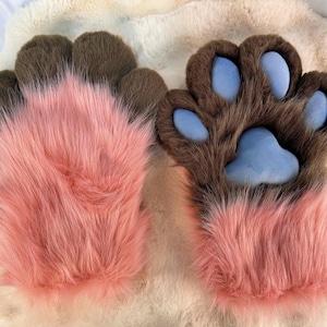 pink and brown furry paws,furry gloves,dino paws,cosplay gloves, cat paws,  cosplay paws, furfur paws, fox paws, furry decor, gift for kids