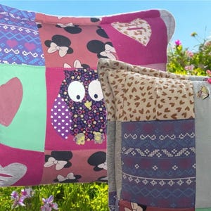 Handgefertigter Memory-Kissenbezug, Patchwork-Kissen, Upcycling-Stoffkissen individuelles und umweltfreundliches Kuschelkissen