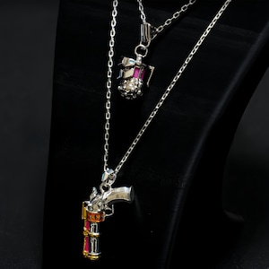 Arcane inspired Jinx Florescent Zapper Necklace, 18K gold & Silver-plated Copper, Gift for League of Legends Fans and Jinx Collectors