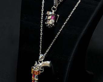 Arcane inspired Jinx Florescent Zapper Necklace, 18K gold & Silver-plated Copper, Gift for League of Legends Fans