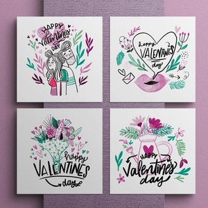 Coleção Dia dos Namorados: 4 Cartões de Amor Digitais para Imprimir Lindamente Projetados | 15 x 15 cm – 6”x6”