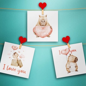 Coleção Dia dos Namorados: 3 Cartões de Amor Digitais para Imprimir com Tema de Capivara | 15 x 15 cm – 6”x6”