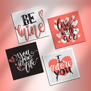 Coleção Dia dos Namorados: 4 Cartões de Amor Digitais para Imprimir Lindamente Projetados | 15 x 15 cm – 6”x6”