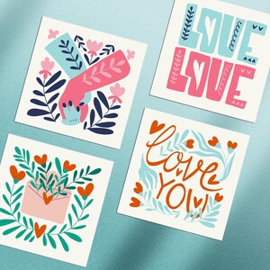 Coleção Dia dos Namorados: 4 Cartões de Amor Digitais para Imprimir Lindamente Projetados | 15 x 15 cm – 6”x6”
