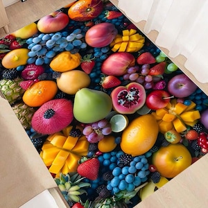 Vibrant Fruit Design Area Rug, Colorful Kitchen Rug, Mixed Fruit Patterned Rug, Modern Home Decor, Fruit Pattern Rug, Non Slip Floor Mat