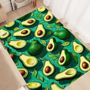 Area Rug, Avocado Pattern Rug, Fun Green Fruit Design Rug, Modern Rug, Playful Home Decor, Kitchen Rug, Washable Rug, Non Slip Based Rug