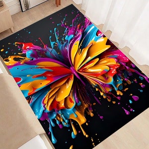 Abstract Butterfly Splash Area Rug, Butterfly Rug, Non Slip Artistic Rug, Colorful Decorative Rug, Washable Rug, Bedroom Rug, Popular Rug