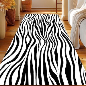 Runner Rug, Zebra Rug, Zebra Pattern Rug, Black and White Rug, Animal Skin Rug, Living Room Rug, Striped Rug, Illusion Rug, 3D Vortex Rug