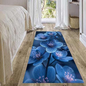 Runner Rug, Floral Rug, Blue Rug, Hallway Rug, Home Decor Rug, Corridor Rug, Stair Rug, Kitchen Rug, Non Slip Rug, Washable Rug,Entryway Rug