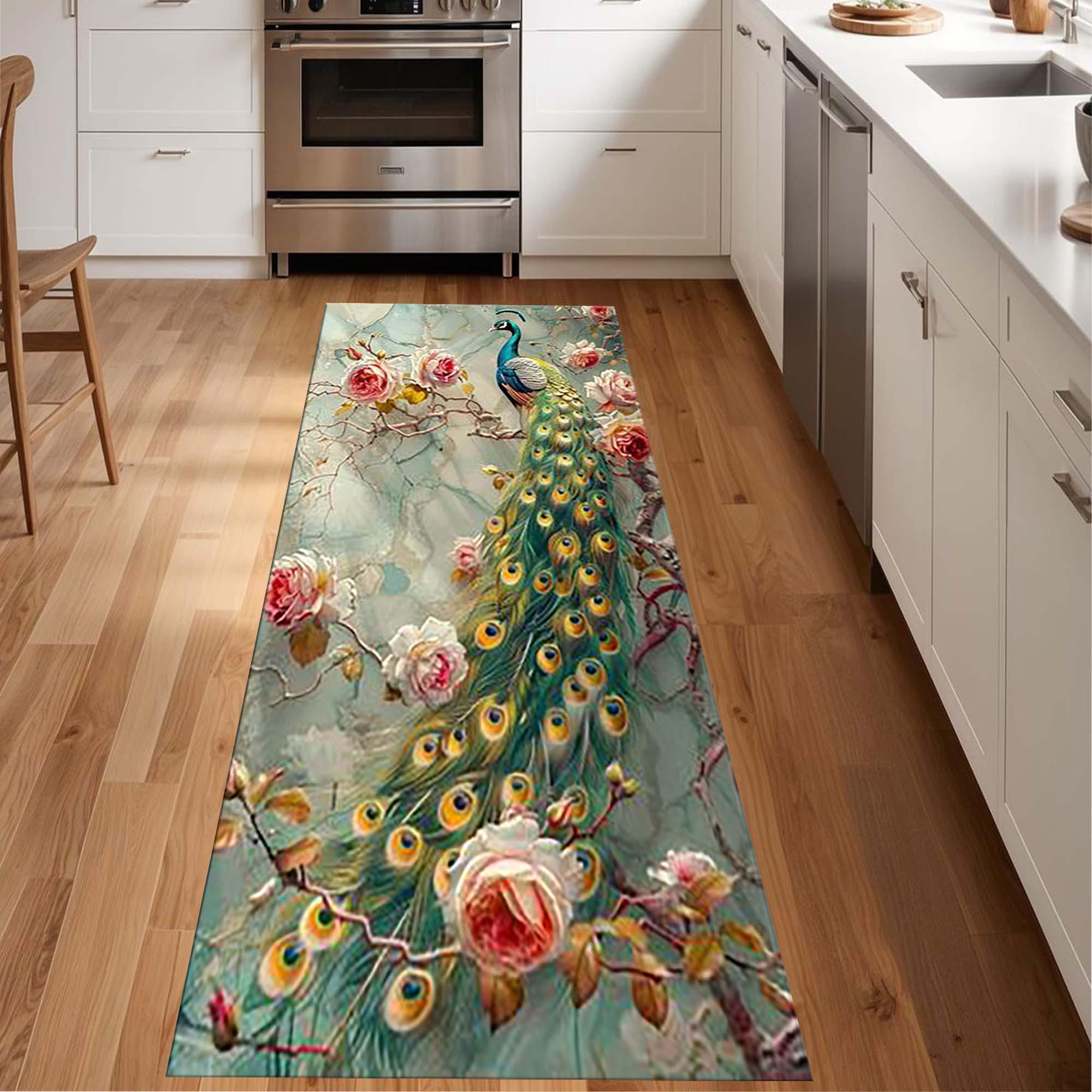 Runner Rug, Floral Peacock Rug, Elegant Boho Peacock Rug, Colorful ...