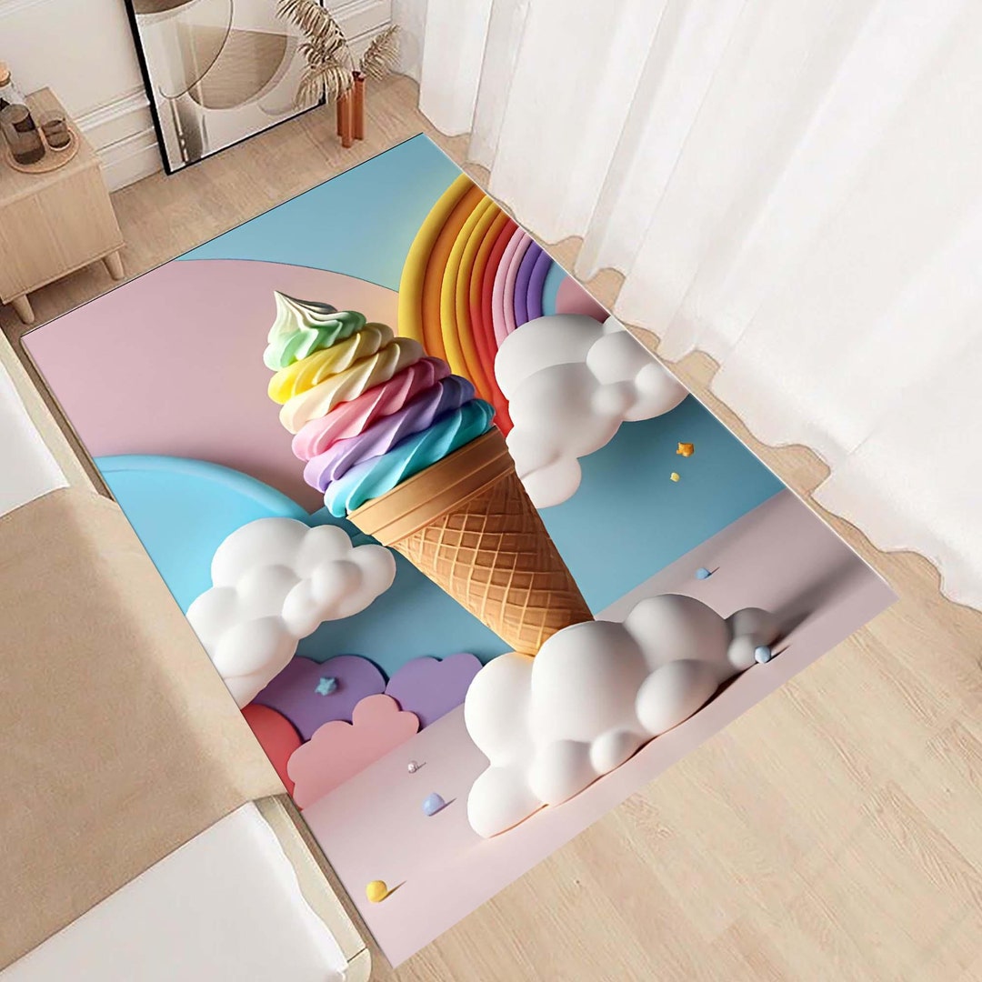 Ice Cream Rug Pattern Ice Cream Area Rug, Rainbow Rug, Colorful 3D Art Rug, Kids Room Rug ...