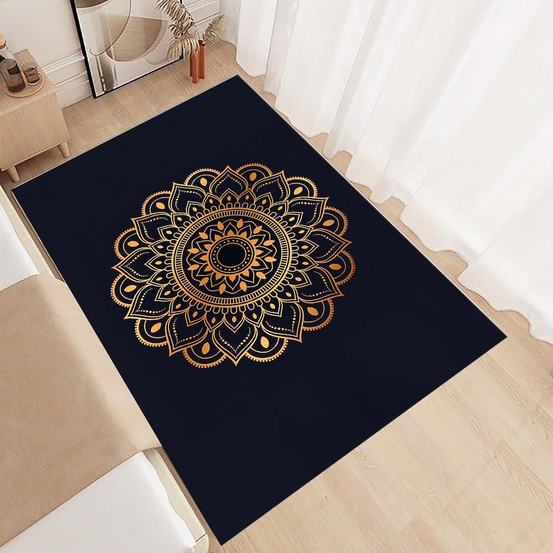 Geometric Boho Area Rug, Modern Black Rug, Living Room Rug, Bedroom Rug ...