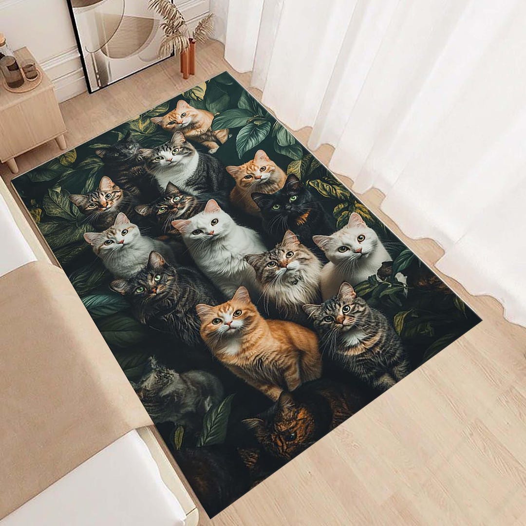 Cat Gun Rug Cat Rug, Forest Themed Cat Printed Area Rug, Cute Cats Rug, Animal Rug ...