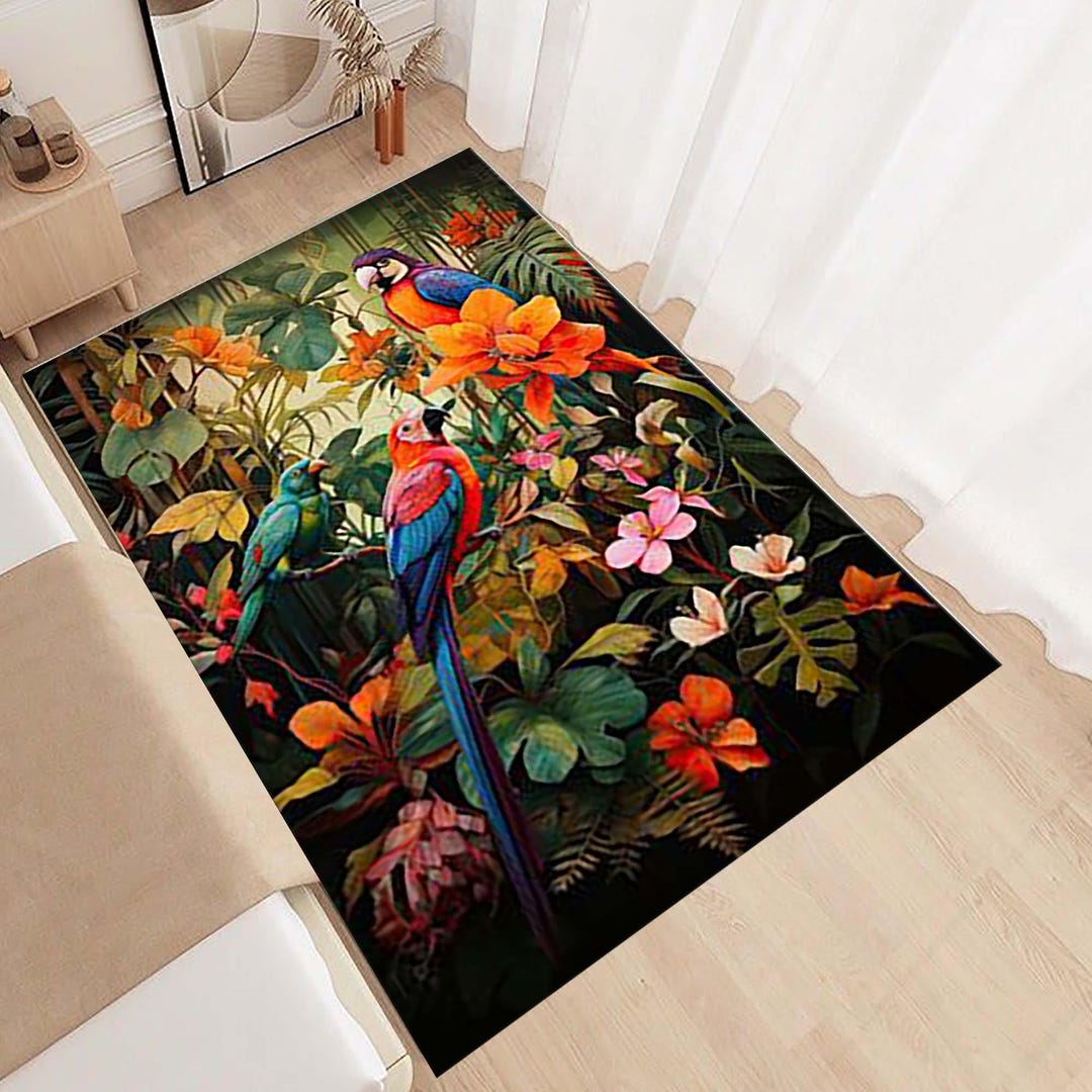 Parros Rugs Area Rug,tropical Parrot Area Rug, Colorful Jungle Floral Rug, Boho ...