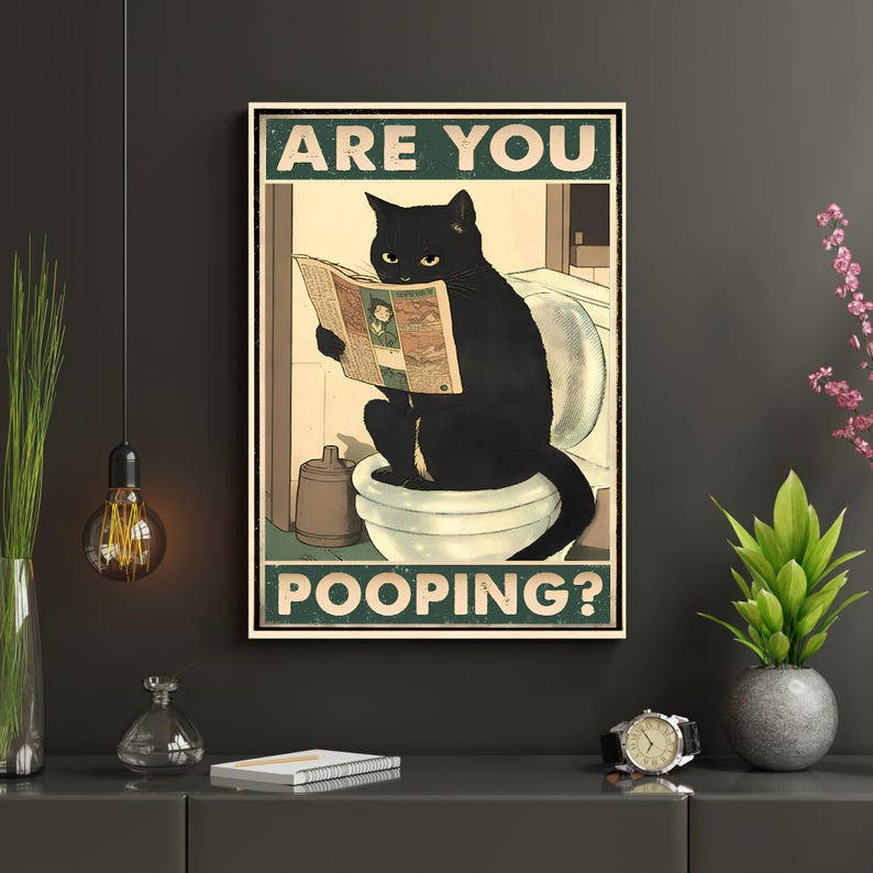 Zijn U Pooping Badkamer Poster Grappige Badkamer Teken Canvas Print Leuke Zwarte Kat Citaat Art Voor Schilderen Muur Foto Wc decor  15