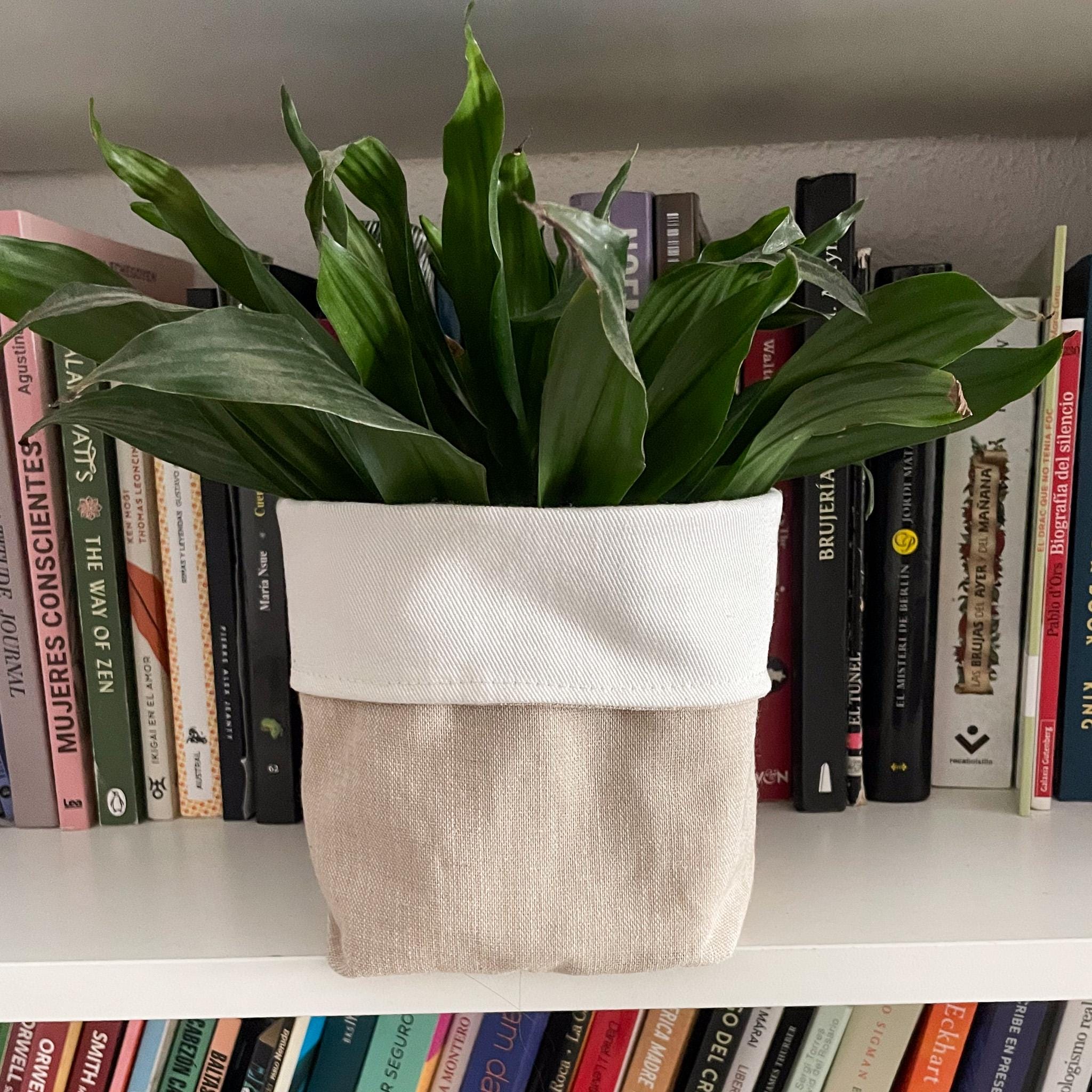 Set of 3 fabric baskets: organizers or plant pot holders | Neutral and natural colors | Home organizer | Cottage decor