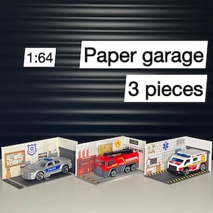 Set in miniatura di 3 supporti per parcheggio in carta. Per auto da collezione in metallo con ruote piccole in scala 1:64. Istruzioni passo