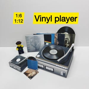 Miniature Charming Dollhouse Decor DIY Paper Mini Vinyl Player | Scale 1:6 1-12 | with a set of records | PDF file | For a dollhouse |