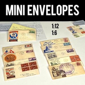 Miniaturas de sobres postales antiguos Encantadores 10 piezas Modelos a escala 1:12 y 1:6 Descarga instantánea en PDF Plantillas exclusivas Años 30, 40 y 50
