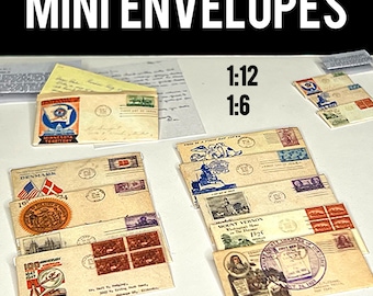 Vintage Postal Envelope Miniatures Charming 10 pieces 1:12 and 1 6 Scale Models  PDF Instant Download Exclusive templates.30s, 40s, 50s