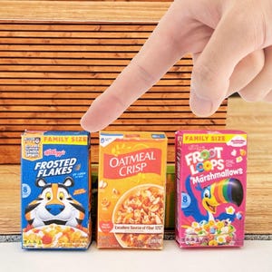 Mini Cereal Box Printable | 1:12 Scale Dollhouse Food | Tiny Groceries | Dollhouse Kitchen Decor | Fake Food for Miniature Scenes