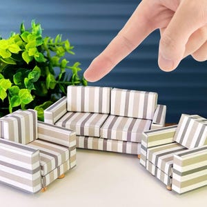 Miniatur Sofa und Sessel für Puppenhaus - druckbare Vorlagen, Möbel aus Papier, PDF-Datei für die einfache Montage, Puppenhaus Mini Dekor