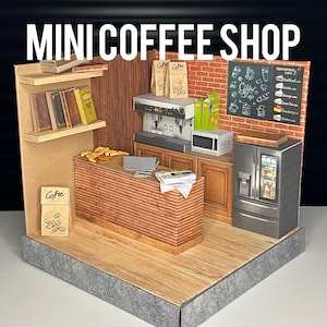 Miniature Tiny Cafe | miniature coffee shop | scale 1:12 | instant download | paper craft | Diorama