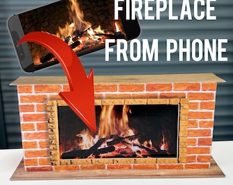 Plantilla imprimible para soporte de teléfono con chimenea: manualidad de papel para crear pantallas digitales acogedoras