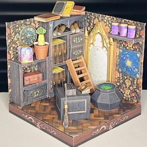 Miniature room box, advent calendar, magic library with 12 slots. scale 1:12 | instant download | paper craft | Diorama | Assembly kit