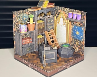Caja de habitación en miniatura, calendario de adviento, biblioteca mágica con 12 ranuras. Escala 1:12 / Descarga instantánea / Manualidades de papel / Diorama / Kit de montaje