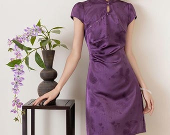 robe cheongsam florale vintage, élégante robe cheongsam chinoise à col montant, robe midi, robe tendance bohème pour femmes, cadeau pour elle