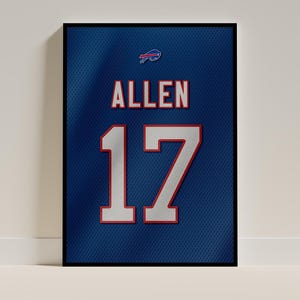 Josh Allen Jersey Wall Art – Buffalo Bills Football Poster, NFL Decor for Man Cave, Game Room, Sports Fan Gift, Digital Download