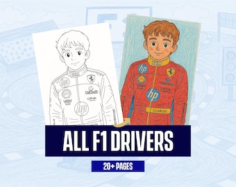 F1 Driver Coloring Pages: Anime Ghibli Style Racing Art (A4 Digital Download)