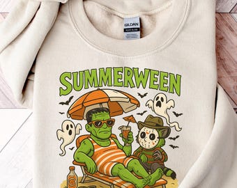 Summerween Sweatshirt, Funny Summer-ween Sweatshirt, Summerween Horror Characters Sweatshirt, Spooky Summer Tee, Halloween Gift,Year-Round