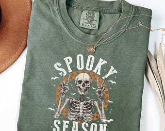 Spooky Season Shirt, Comfort Colors Shirt, Funny Skeleton Shirt, Retro Halloween Tee, Spooky Vibes Shirt, Skeleton Graphic Tee