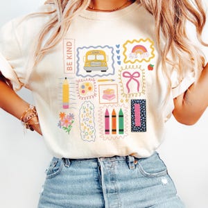 Comfort Colors Trendy Teacher Shirt, Colorful Doodle Back To School Shirt, Preppy Coquette School T-shirt, Girly Pink Bow Tee, Teacher Gifts