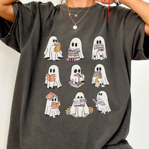 Comfort Colors® Ghost Books Shirt, Ghost Halloween Shirt, Ghost Reading Shirt, Book Lover Gift, Book Shirt, Halloween Shirt for Librarian