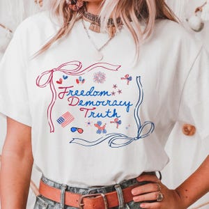 Patriotic Subtle FDT Shirt, Coquette Bow patriotic Tshirt, Independence Day Tee, 4th of July FDT shirt, America Tee, Freedom Democracy Truth