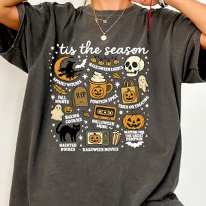 Vintage Halloween Comfort Colors® Shirt, Tis&#39; the Season, Retro Halloween Aesthetic, Women&#39;s Halloween Shirt, Pumpkin Witch Graphic Tee