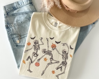 Comfort Colors® Dancing Skeleton Shirt, Halloween Shirt, Pumpkin Shirt, Retro Halloween Shirt