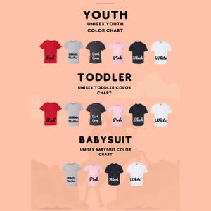 Puede incluir: Tabla de colores para tallas de j&oacute;venes, ni&ntilde;os peque&ntilde;os y beb&eacute;s. La tabla muestra los colores disponibles para cada talla: rojo, gris jaspeado, gris oscuro, rosa, negro y blanco.