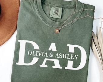 Camiseta personalizada para papá Comfort Colors® con nombres de niños, regalo para el Día del Padre, camiseta para papá primerizo, camiseta personalizada para papá, camiseta personalizada con nombres de niños