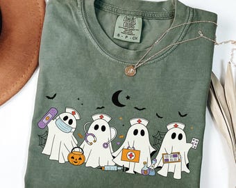 Comfort Colors® Ghost Nurse Halloween Shirt, Halloween Nurse Shirt, Spooky Nurse Shirt, Halloween Nurse Gift, Nurse Boo Crew Shirt, Fall Tee