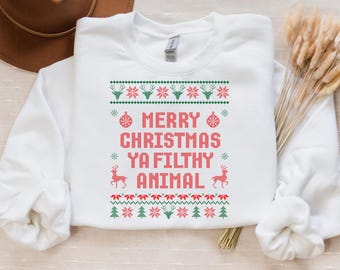 Sweat-shirt joyeux Noël avec animaux crasseux, pull de Noël moche, chemise de Noël drôle, cadeaux de Noël, col rond de Noël, pull d'hiver