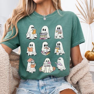 Comfort Colors® Ghost Reading Books Shirt, Bookish Halloween Shirt, Teacher Librarian Halloween Gift, Halloween Book Lover, Halloween School