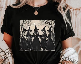 Vintage Mädchen werden Mädchen Hexe Halloween Shirt, lustige Hexe Vintage Shirt, Vintage Halloween Frauen Shirt, Witchy Vibes Shirt,Witchy Shirt